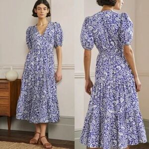 Boden blue & white blue Puff Sleeve Tiered dress